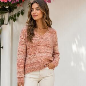 J. Crew Pink V Neck Oversized Sweater Size Small